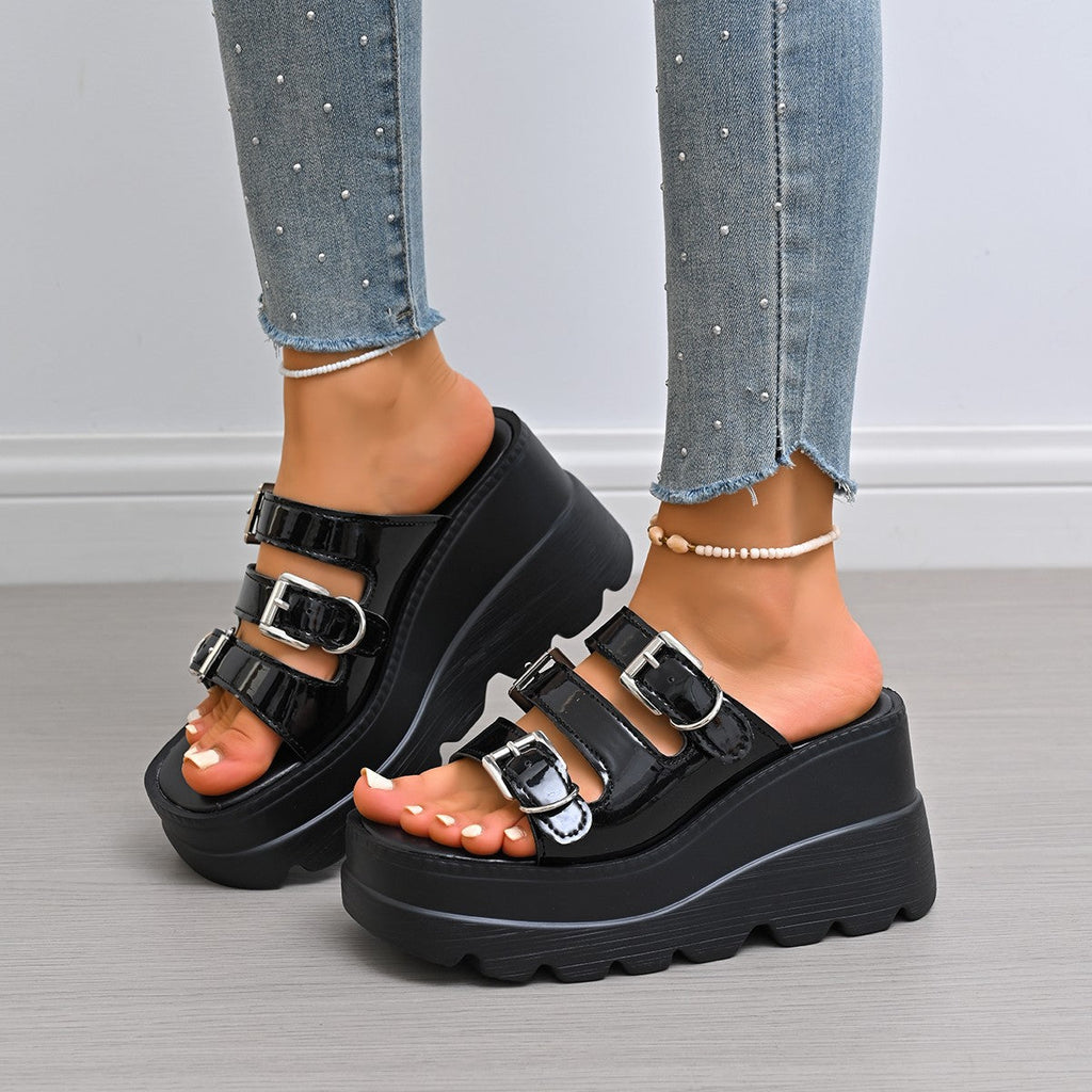 Damen Wedge-Pantoletten mit verstellbaren Riemen und bequemem Fußbett Shopnory