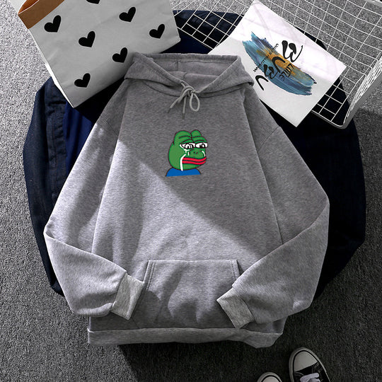 Unisex nan relaxed-fit Kapuzenpullover mit weichem Fleece-Futter, Kängurutasche und gesticktem Frosch-Emblem Shop Nory
