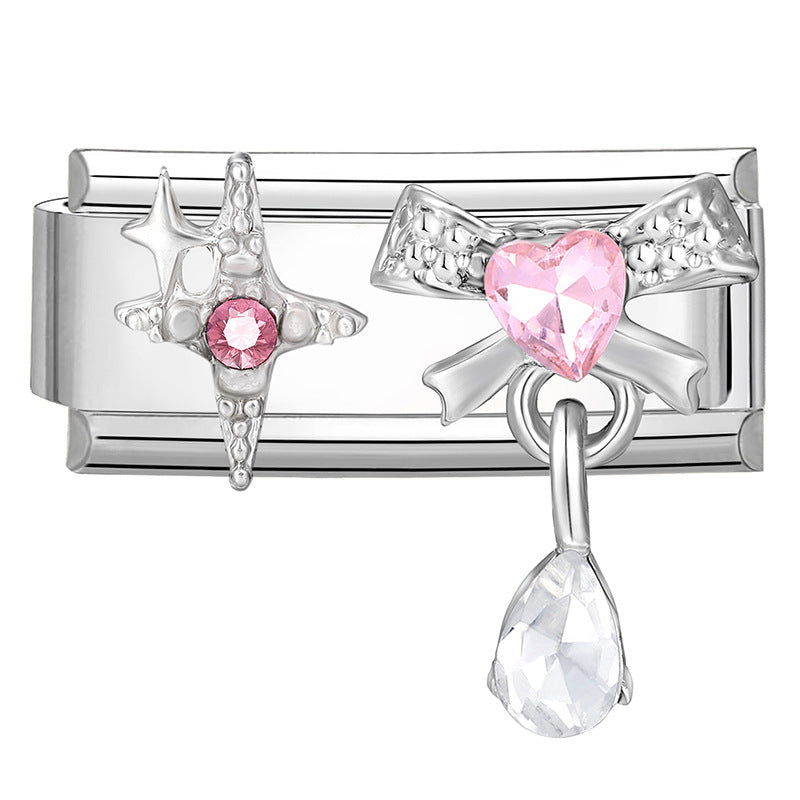 Modulare Charms-Anhänger mit Kristall-Schleife und Herzmotiven
