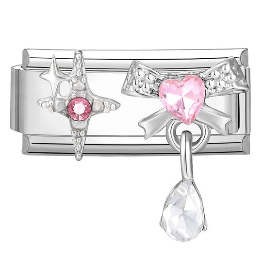 Modulare Charms-Anhänger mit Kristall-Schleife und Herzmotiven