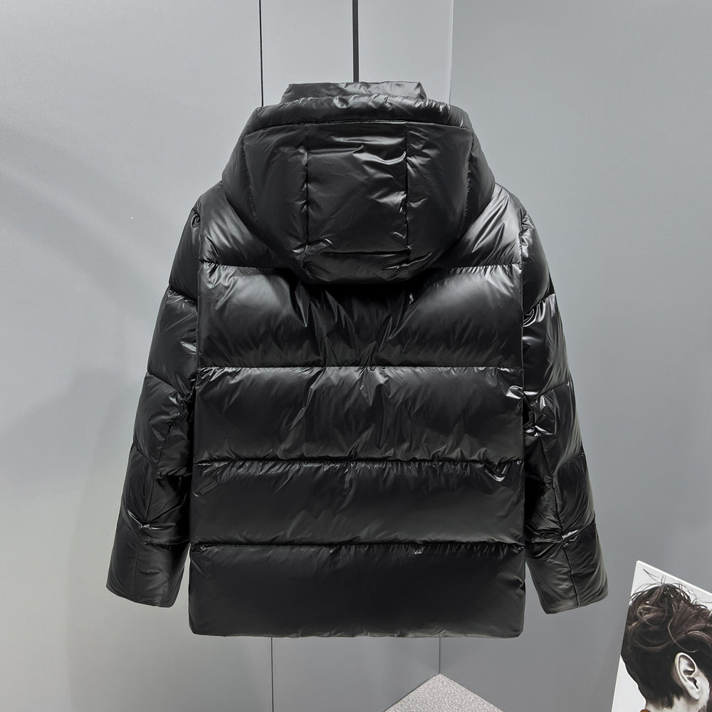 Herren glänzende gesteppte Daunenjacke mit Kapuze und hohem Kragen Shop Nory