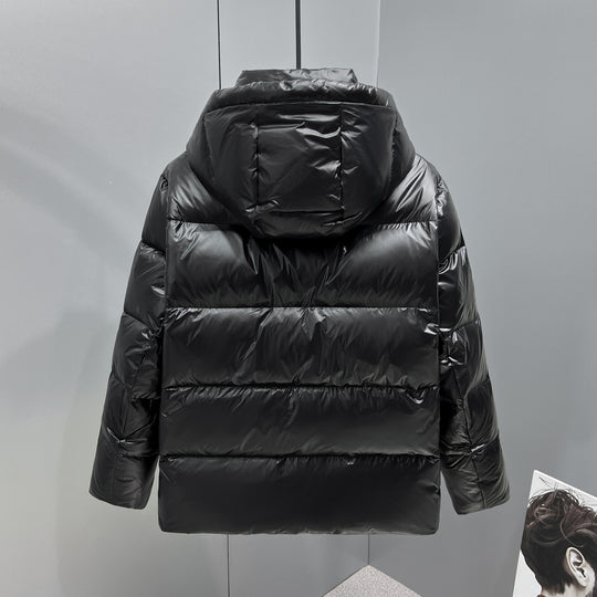 Herren glänzende gesteppte Daunenjacke mit Kapuze und hohem Kragen Shop Nory