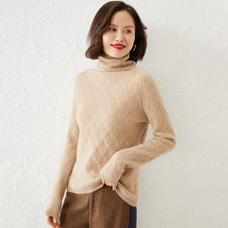 Damen Luxuriöser Mohair‑Mix Rollkragenpullover mit diamantgewShop Noryter Ajourstruktur Shop Nory