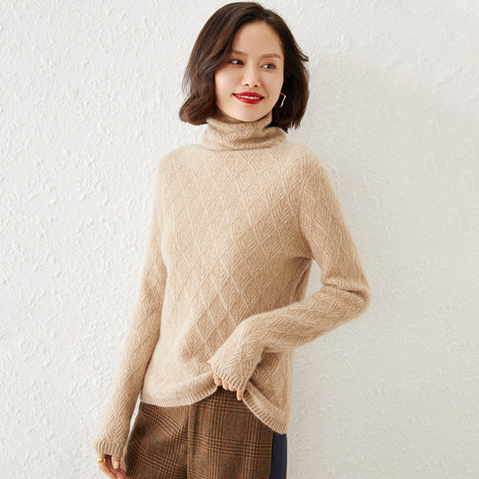 Damen Luxuriöser Mohair‑Mix Rollkragenpullover mit diamantgewShop Noryter Ajourstruktur Shop Nory