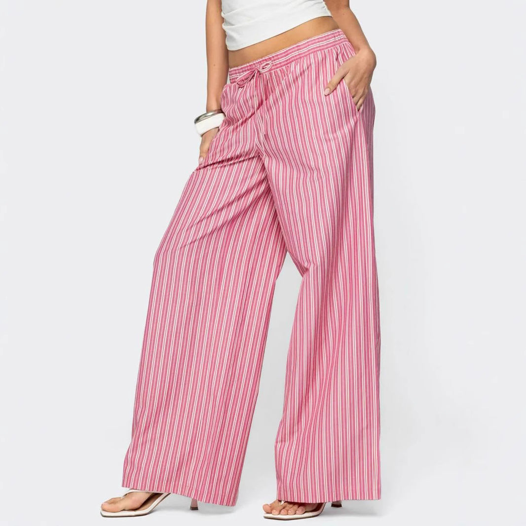 Damen Leichte Palazzohose mit weitem Bein, Tunnelzug und Eingrifftaschen Shop Nory