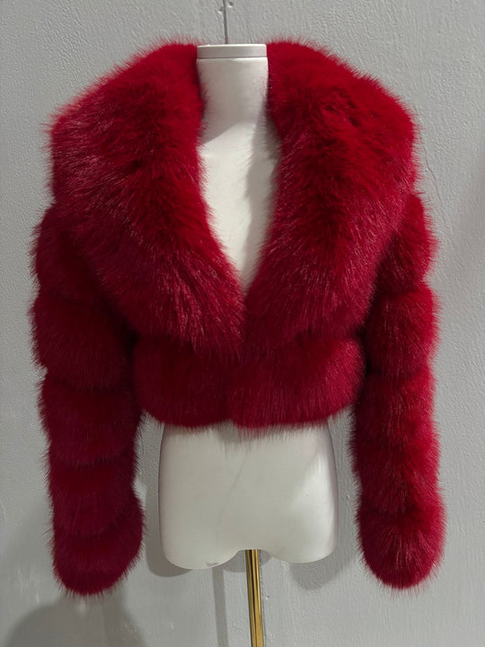 Damen Kurz geschnittene Kunstpelz‑Bolerojacke mit voluminösem Schalkragen Shop Nory