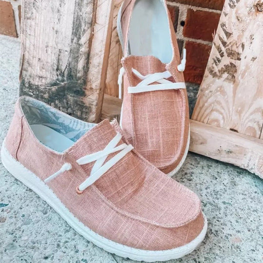 Damen nan Segeltuch-Mokassin-Sneaker mit elastischer Schnürung gepolstertem Komfortfußbett und profilierter Gummisohle
