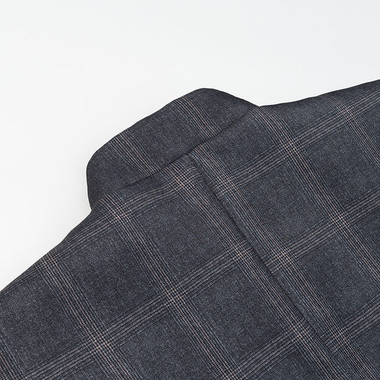 Herren taillierter Kurzblazer mit Stehkragen, asymmetrischer Knopfleiste und Karomuster Shop Nory