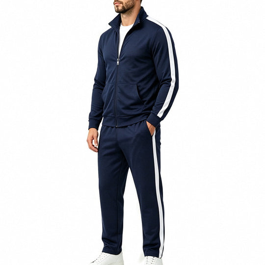 Herren Sportliches Trainingsanzug-Set aus Baumwoll-Mix mit Stehkragen und seitlichen Kontraststreifen Shop Nory
