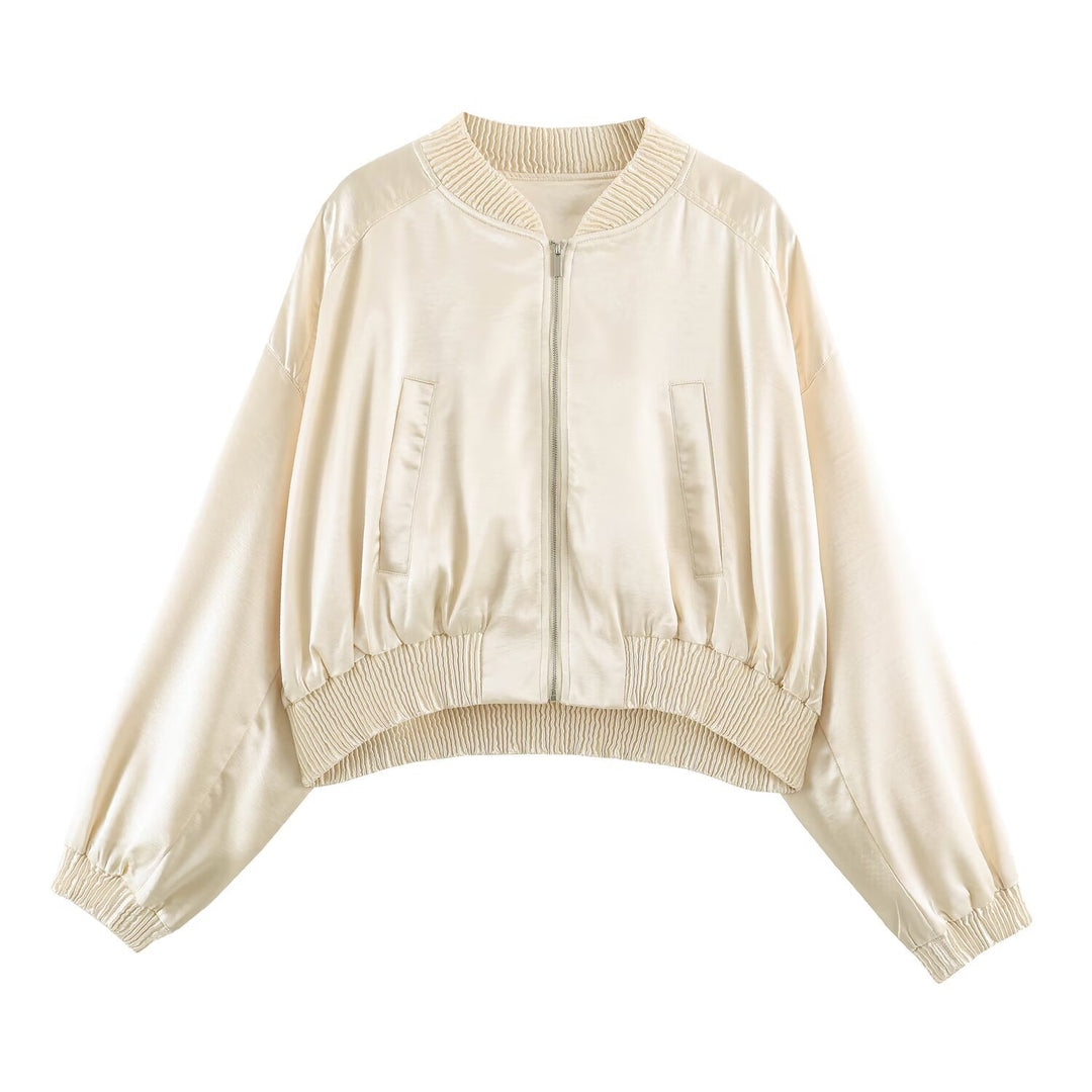 Damen Cropped Bomberjacke aus Satin mit Rippbündchen Shop Nory