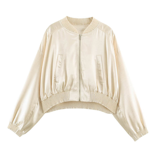 Damen Cropped Bomberjacke aus Satin mit Rippbündchen Shop Nory
