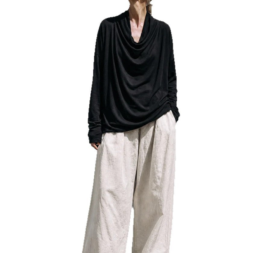 Damen Drapiertes Oversize-Langarmshirt mit Wasserfallkragen Shop Nory