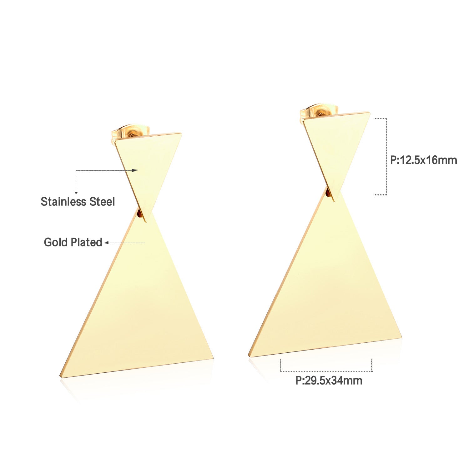 Damen Ohrringe mit elegantem, doppellagigem Rechteckdesign aus Edelstahl und goldplattierter Oberfläche Shop Nory