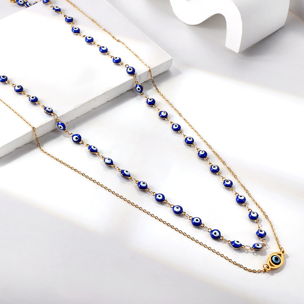 Damen Halskette mit modernen, bunten Augenanhängern aus hochwertigem Edelstahl und goldbeschichtetem Design Shop Nory