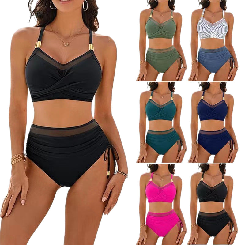 Damen Hochwertiges Bikini-Set mit transparenten Akzenten und modischem Wickeldesign