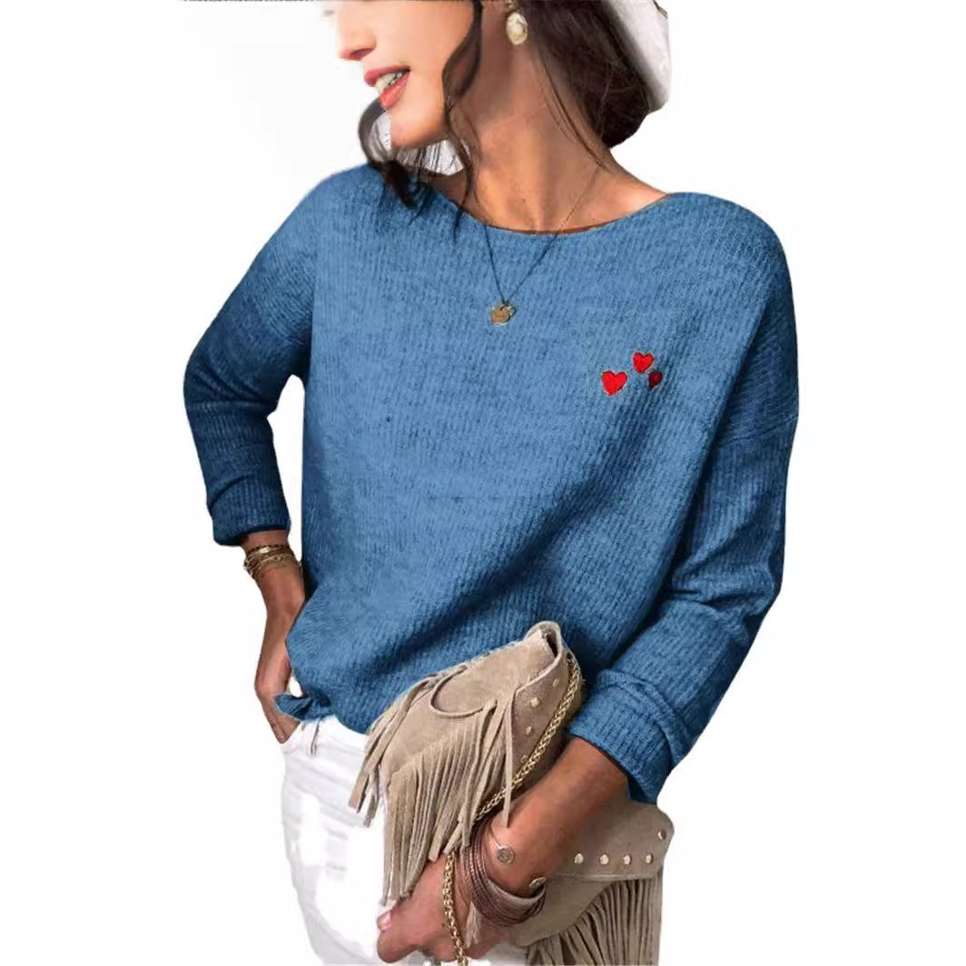 Damen Feinstrickpullover mit Herz-Stickerei und legerer Passform Shop Nory