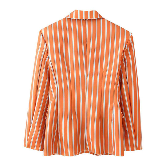 Damen doppelreihiger Blazer mit senkrechtem Streifenmuster und ausgefranstem Revers Shop Nory