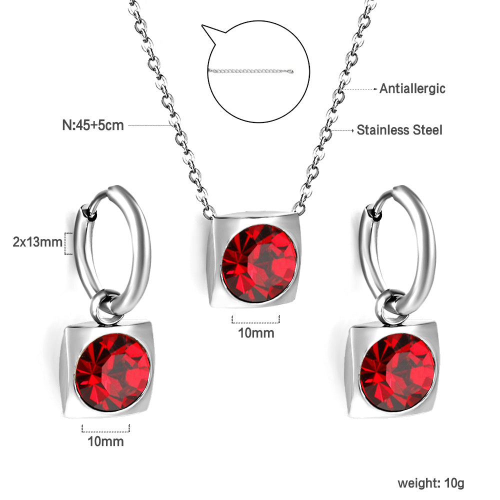 Damen zartes Schmuckset mit rundem Zirkonia-Anhänger und Edelstahlohrringen Shop Nory