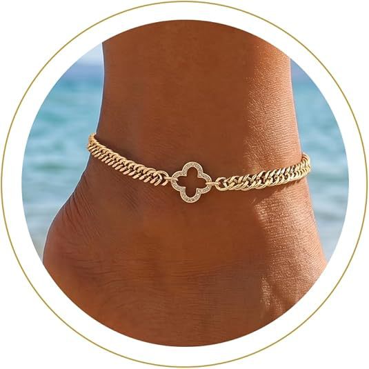 Damen Fußkettchen mit maritimem Sternen-Anhänger und Perlenakzent Shop Nory
