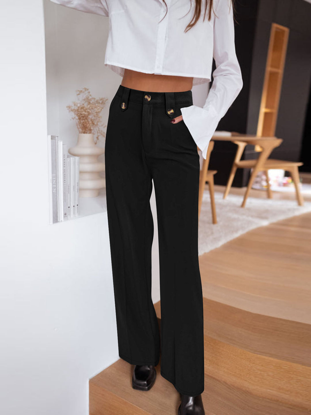 Damen Hochtaillierte Palazzo‑Hose mit Bundriegel, Bügelfalte und weitem Bein Shop Nory