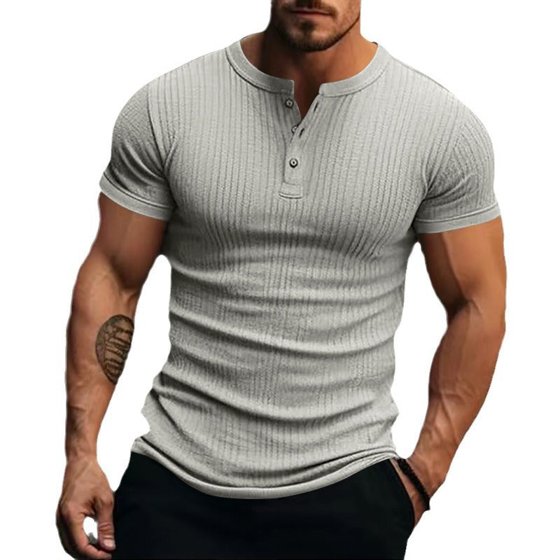 Herren nan eng anliegendes Kurzarm-Henleyshirt mit Rippenstruktur und kurzer Knopfleiste