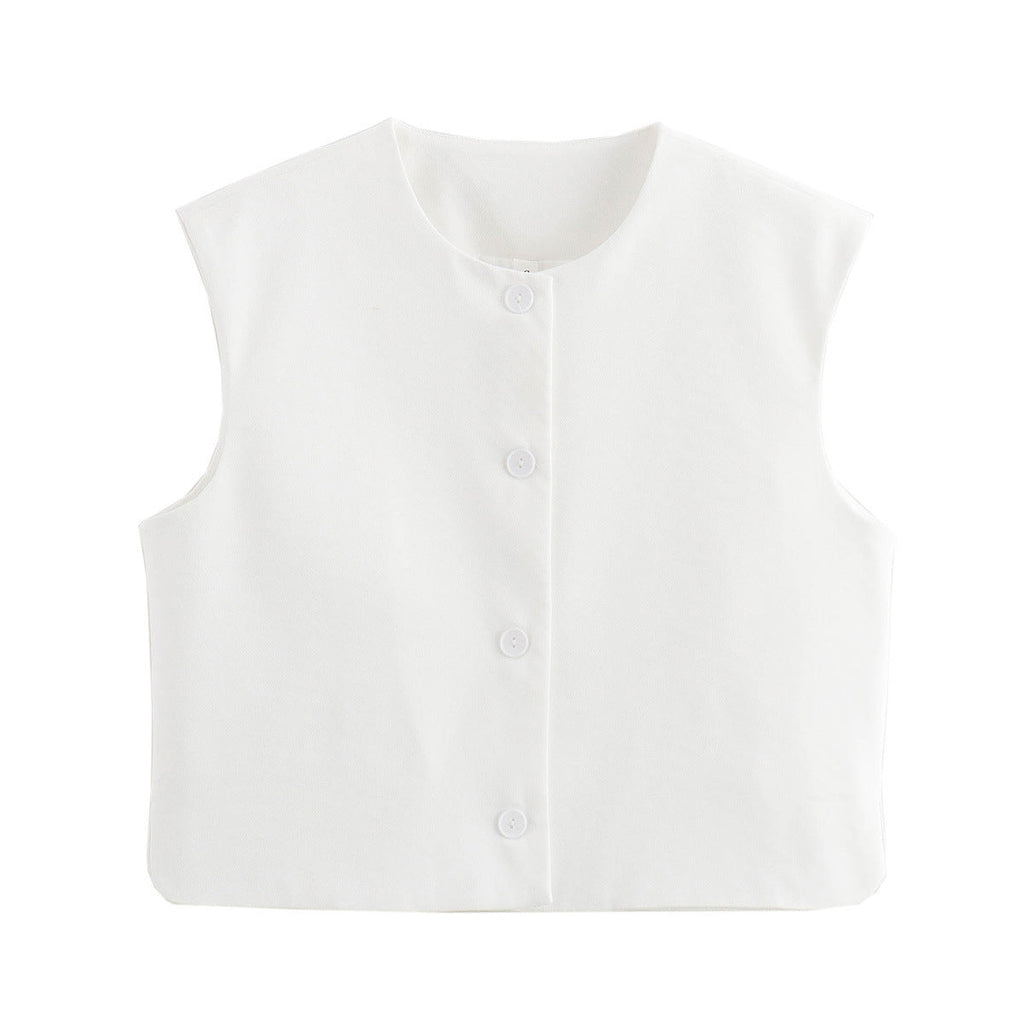 Damen elegante ärmellose Weste mit Knopfdetails Shopnory