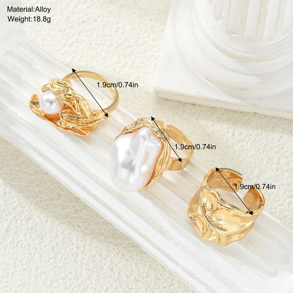 Damen modisches Ringen-Set mit einzigartigen Texturen und Perlenakzenten Shop Nory