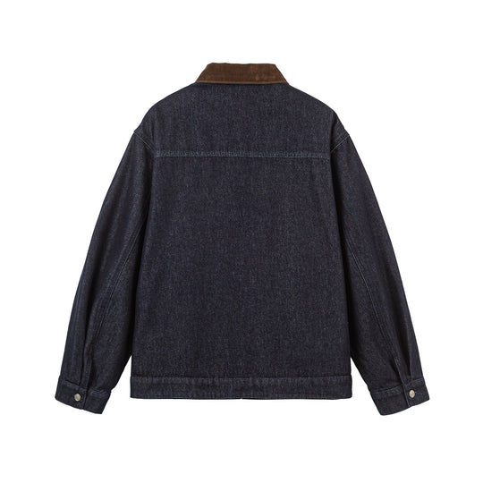 Unisex Boxy-Jeansblouson mit Velourskragen und markanten Karabinerverschlüssen Shop Nory
