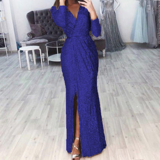 Damen Abendkleid mit Wickelfront, langem Beinschlitz und taillierter Meerjungfrauen‑Silhouette Shop Nory