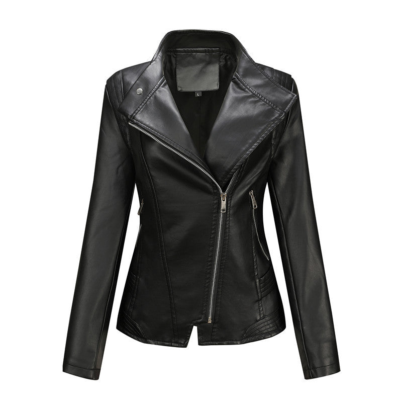 Damen Figurnahe Bikerjacke aus Kunstleder mit asymmetrischem Reißverschluss und taillierendem Schnitt Shop Nory