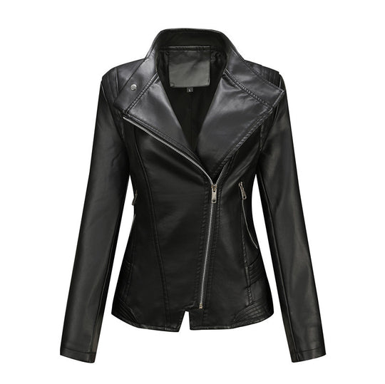 Damen Figurnahe Bikerjacke aus Kunstleder mit asymmetrischem Reißverschluss und taillierendem Schnitt Shop Nory