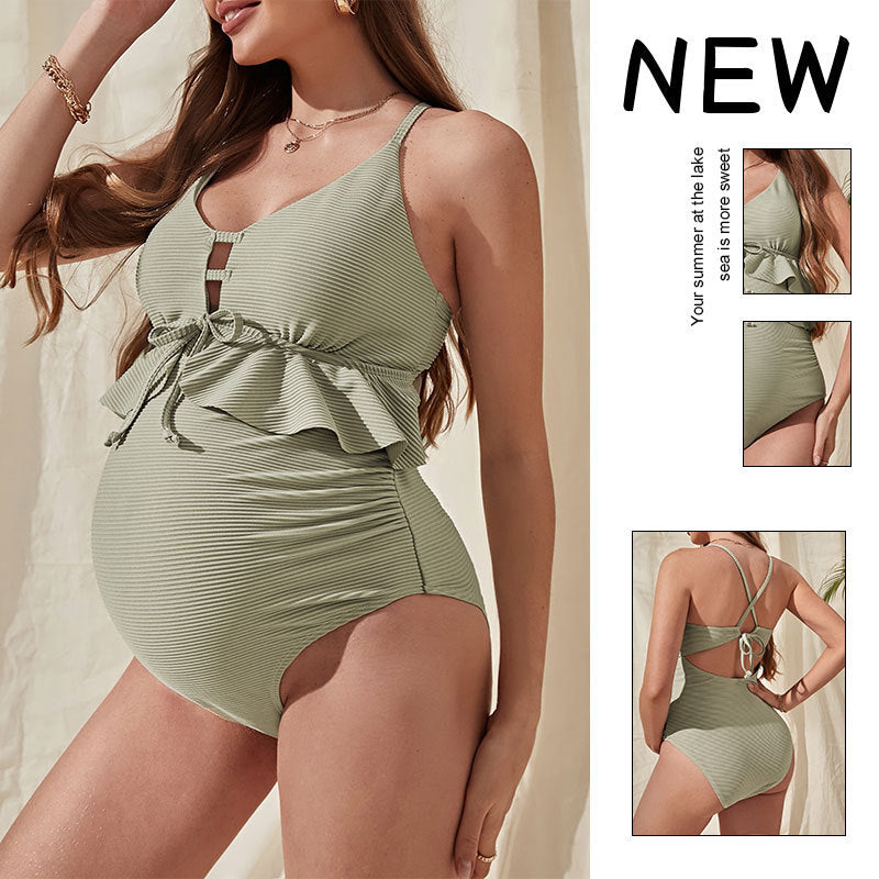 Damen Schwangerschafts-Badeanzug mit eleganter Rüsche und modischem Design Shopnory
