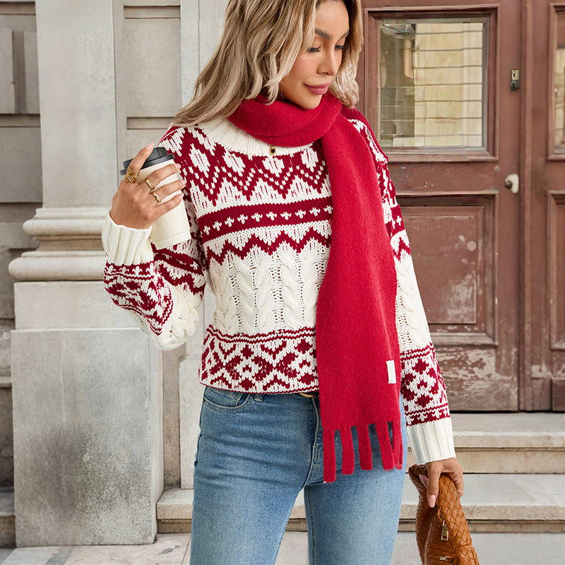 Damen Norweger-Strickpullover mit Zopfmuster und Fair-Isle-Jacquard Shop Nory