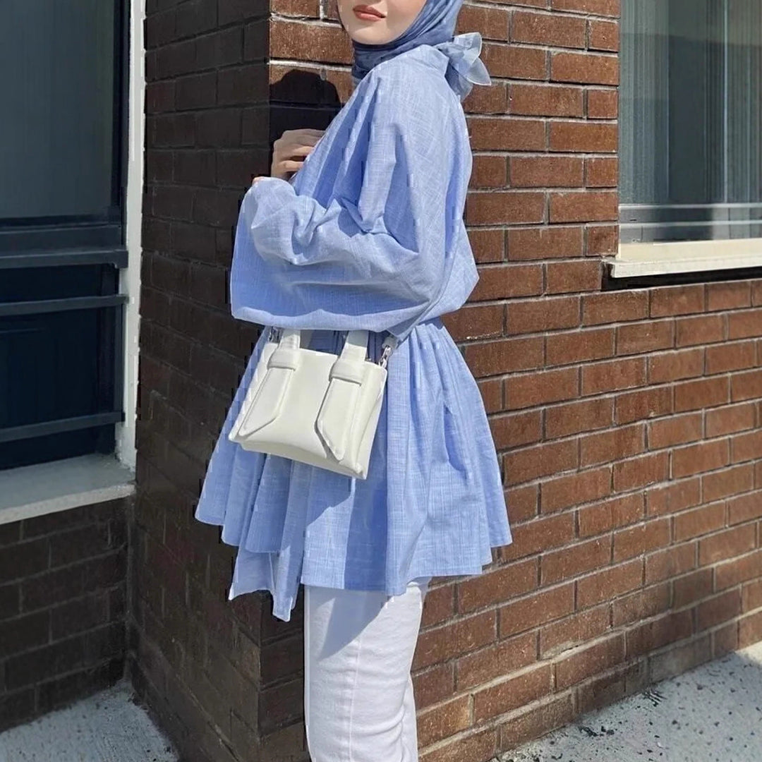 Damen Kimono-Wickelkleid in Leinenoptik mit weitem Rock und Bindegürtel Shop Nory