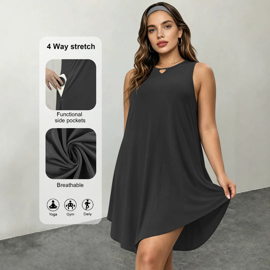 Damen Ärmelloses A-Linien-Midikleid mit seitlichen Eingrifftaschen und V-Ausschnitt Shopy Nory