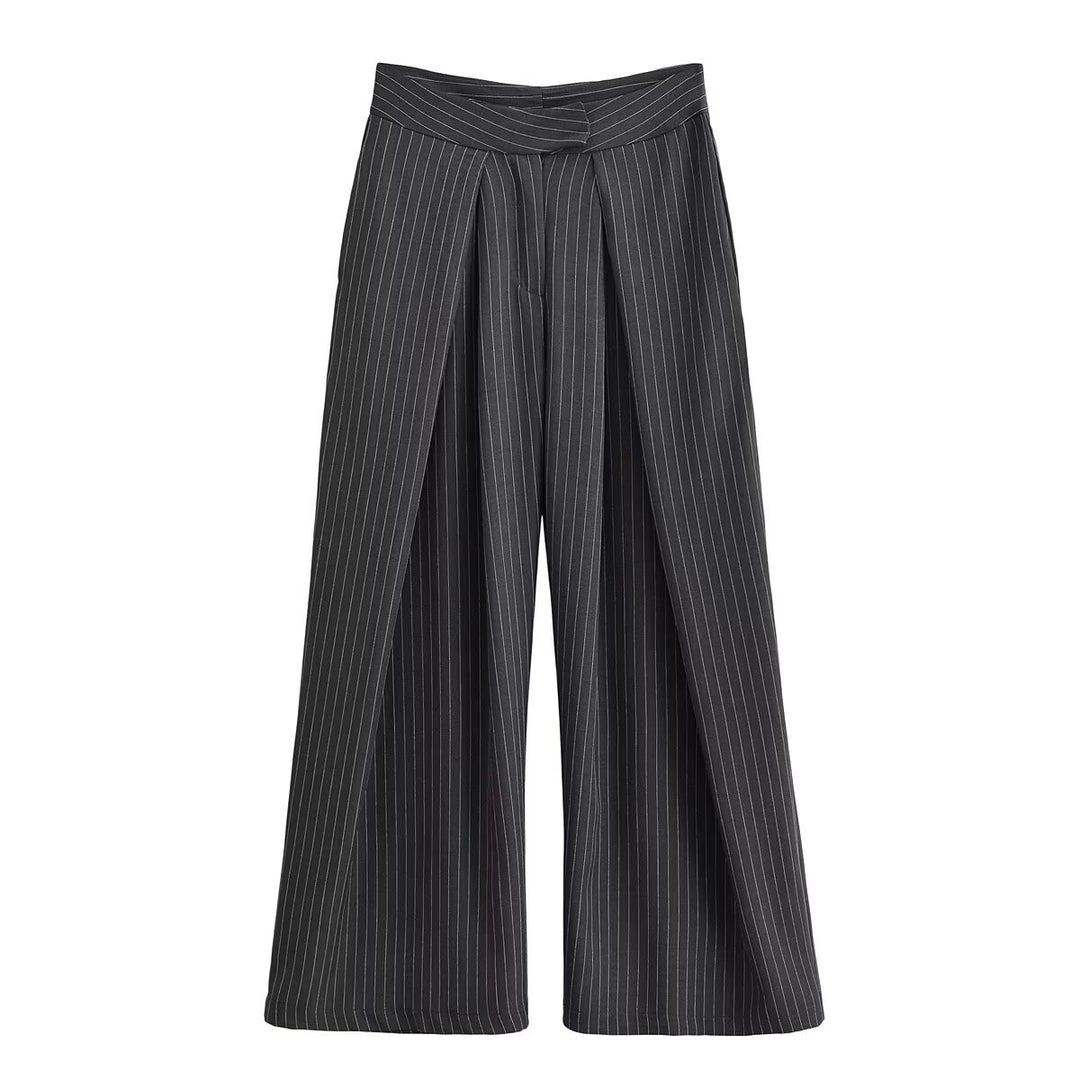 Damen Palazzo-Hose mit Nadelstreifen, vorn segmentierten Falten und hoher Bund Shop Nory