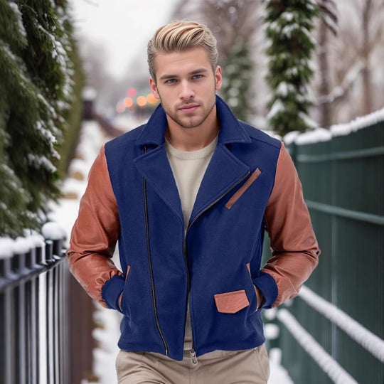 Herren Kurzjacke im Aviator‑Style mit Kontrastärmeln und asymmetrischem Reißverschluss Shop Nory