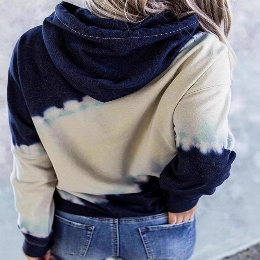 Damen lockerer Hoodie mit tieferem Kragen und einzigartigem Batikdesign