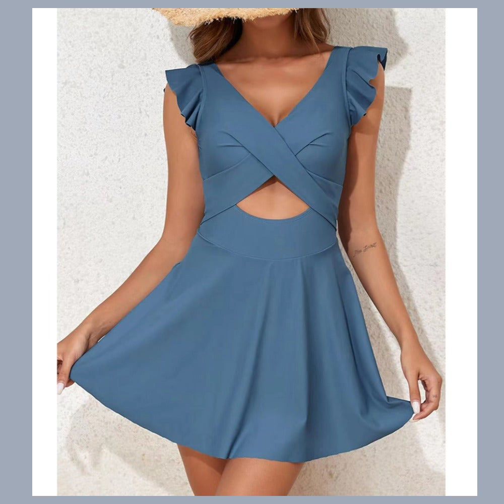 Damen Denim-Kleid mit Rüschendetails und Femininer Silhouette Shopnory