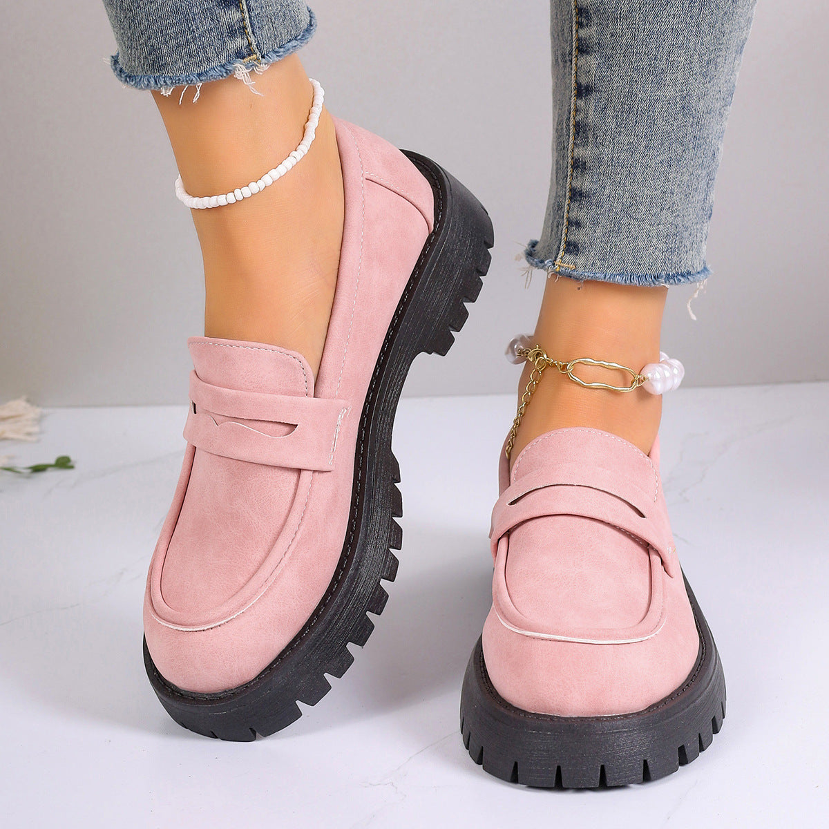 Damen Chunky Loafers mit rutschfester Gummisohle und modischem Obermaterial