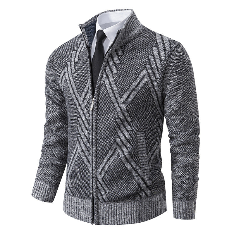 Herren Strick-Zipcardigan mit Stehkragen und strukturiertem Jacquardmuster Shop Nory