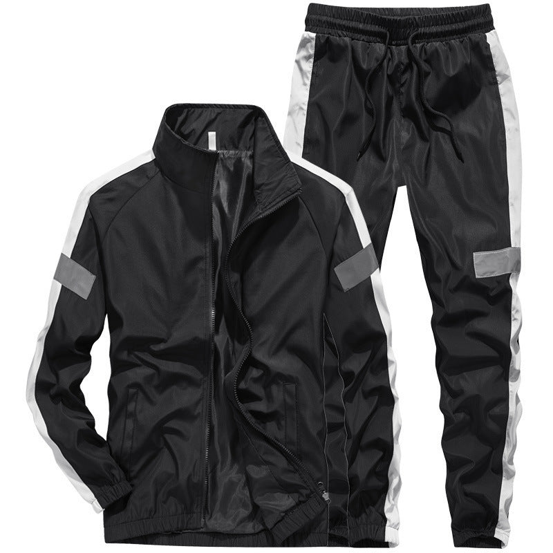 Herren Sportives Freizeit-Trainingsanzug-Set aus leichtem Windbreaker-Material mit Kontraststreifen und reflektierenden Einsätzen Shop Nory