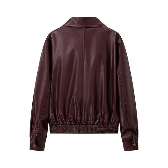 Damen Glänzende Kunstleder-Blousonjacke mit Reißverschluss und elastischem Saum Shop Nory