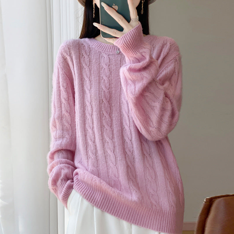 Damen Übergrößen Zopfmuster-Pullover im Mohair-Look mit geripptem Saum Shop Nory