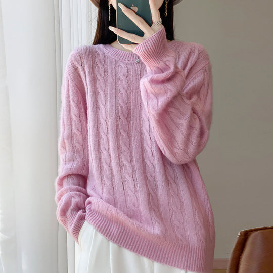 Damen Übergrößen Zopfmuster-Pullover im Mohair-Look mit geripptem Saum Shop Nory