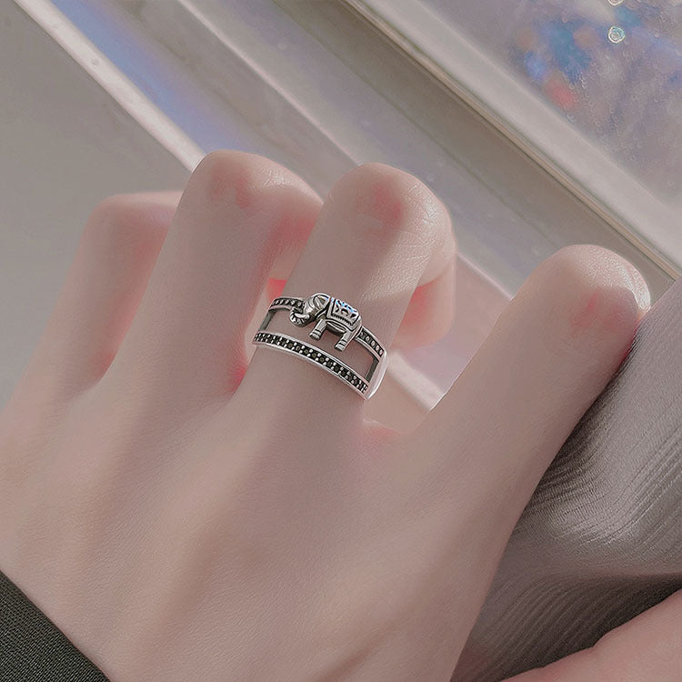 Damen doppelschichtiger Ring mit filigranem Elefantendesign Shop Nory