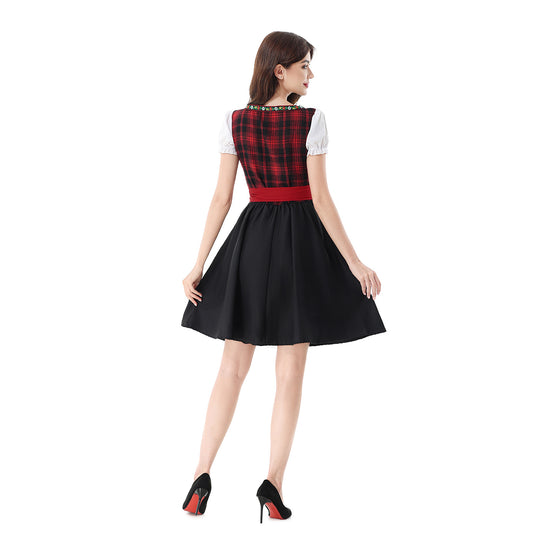 Damen nan traditionelles Dirndlkleid mit kariertem Mieder, Schnürung, Puffärmeln und Schürze Shop Nory