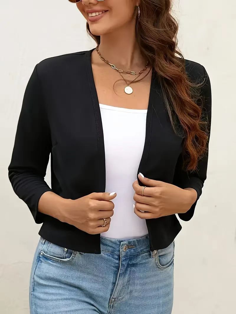 Damen Luftiger Cardigan mit offenem Frontdesign und ¾-Ärmeln Shopnory