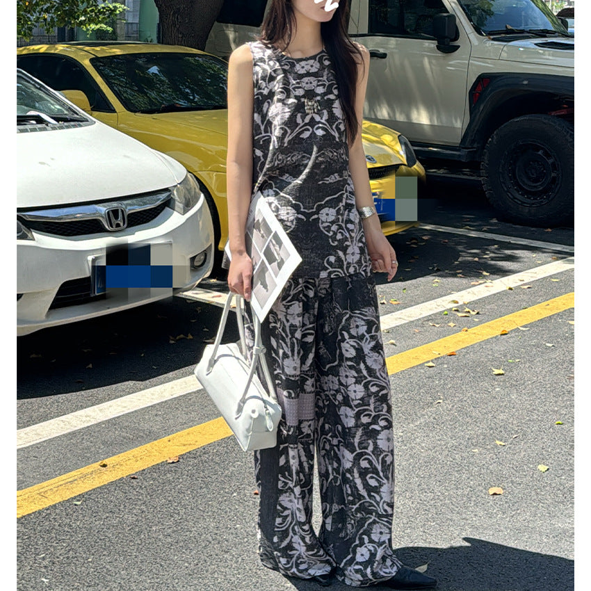 Damen Weite Leinenmix-Hose mit Elastikbund, Palazzoschnitt und ornamentalem Print Shop Nory