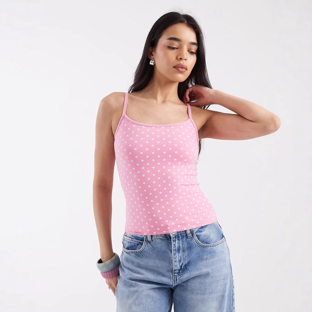 Damen Spaghettiträgertop mit Polka-Dots